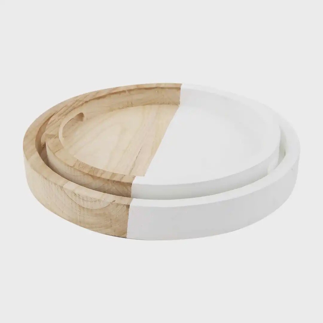 White Two-Tone Round Tray Set
