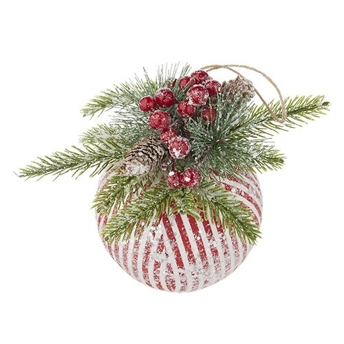 9&quot;TICKING STRIPE WITH GREEN BALL ORNAMENT