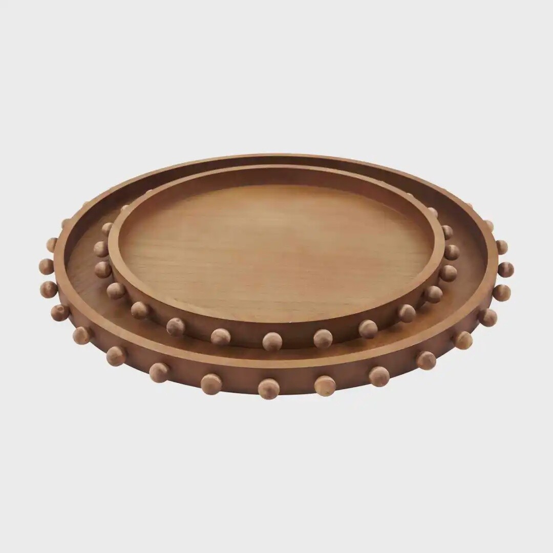 Wood Beaded Tray Set
