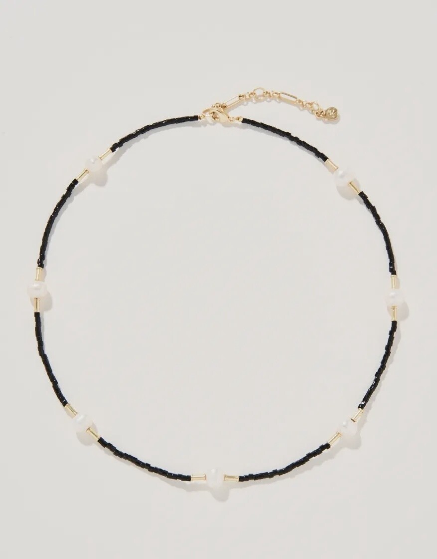 Pearl Bitty Bead Necklace 16&quot; Black