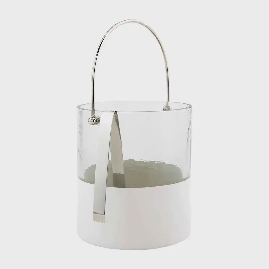 White Two-Tone Glass Ice Bucket Set