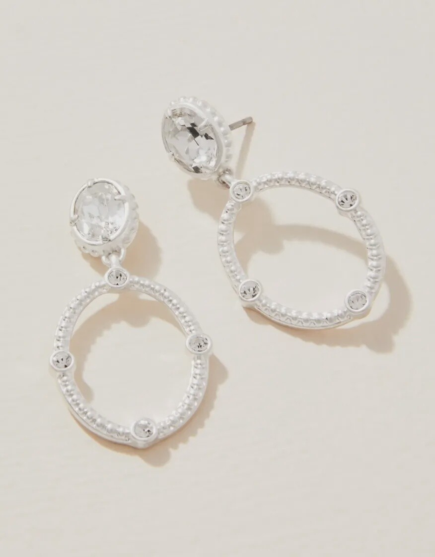 CRISTAL OVAL DROP EARRINGS CRYSTAL SILVER