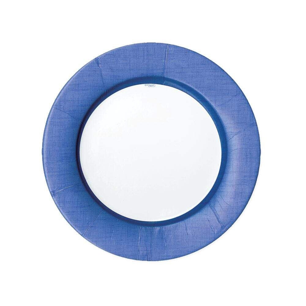 Linen Border Paper Salad &amp; Dessert Plates in Blue II