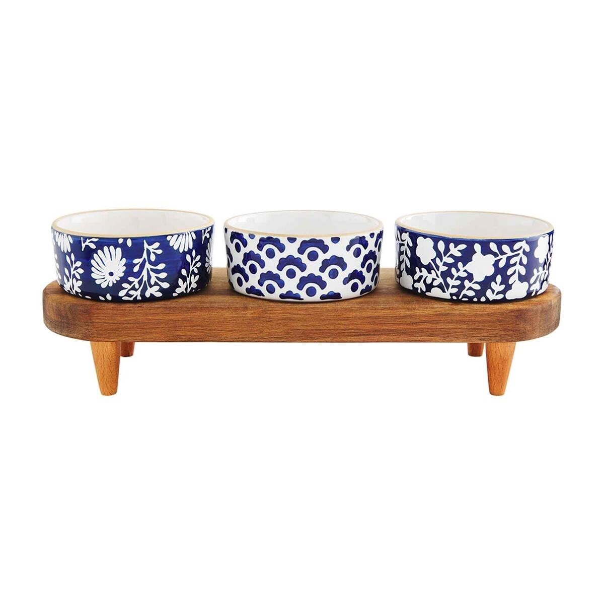 Indigo Dip Bowl Stand Set
