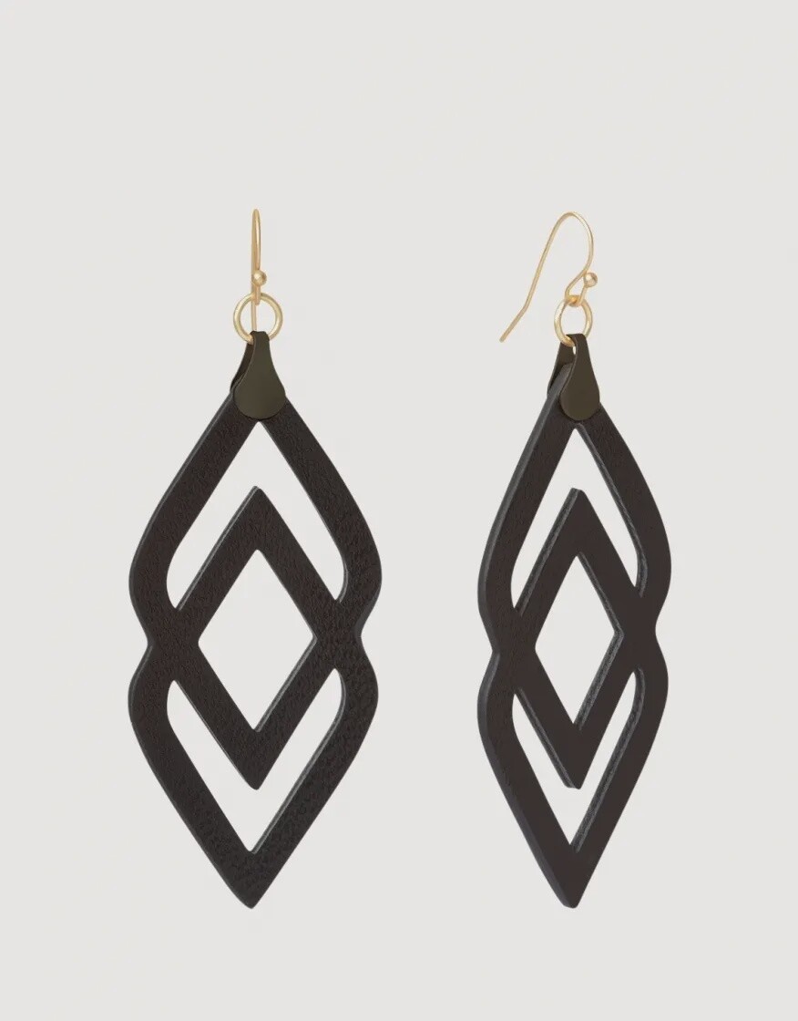 Deco Drama Leather Earrings Black