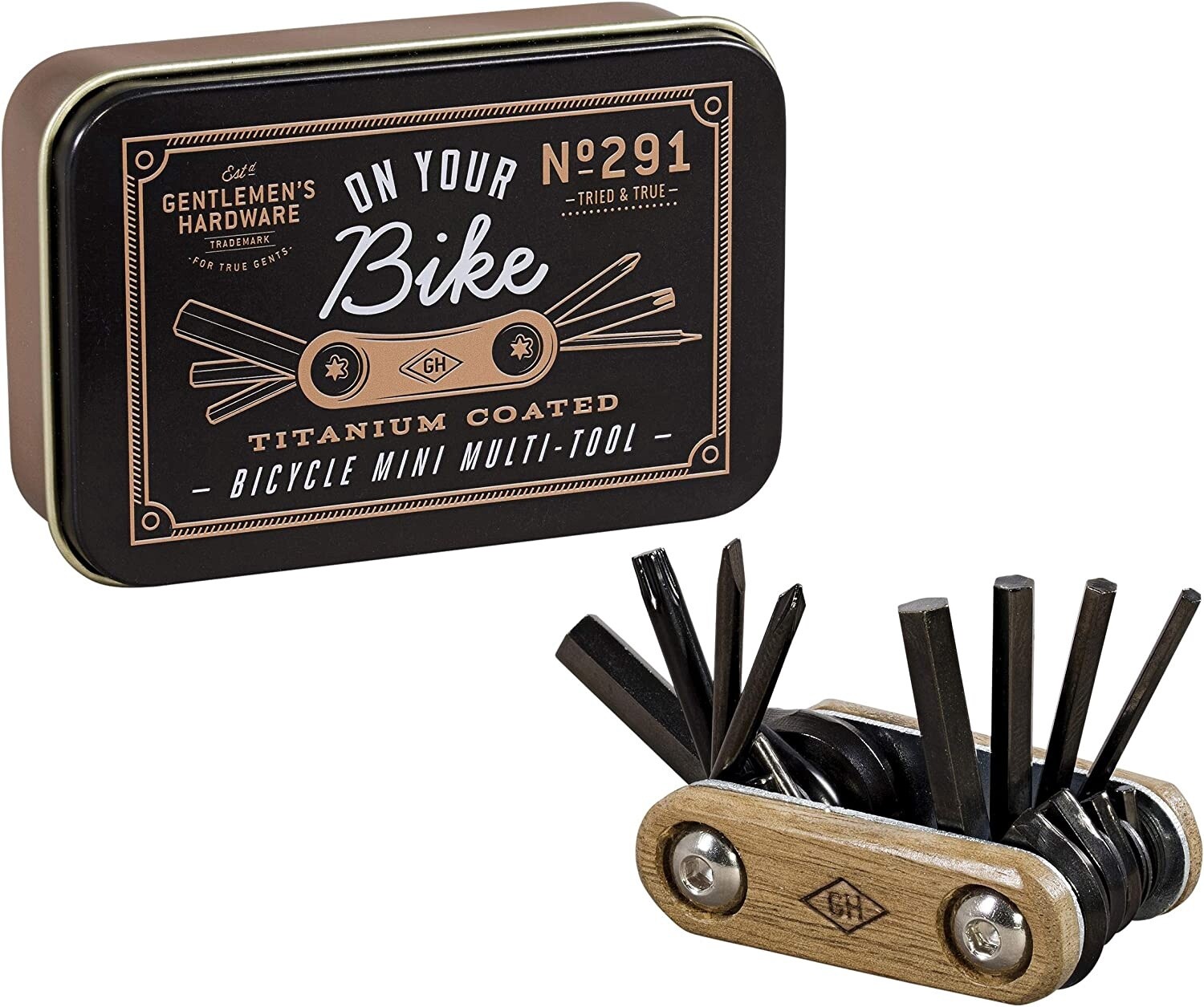 Gentlemen&#39;s Hardware Wood-Handled Multi-Tool in Tin Case, Bicycle