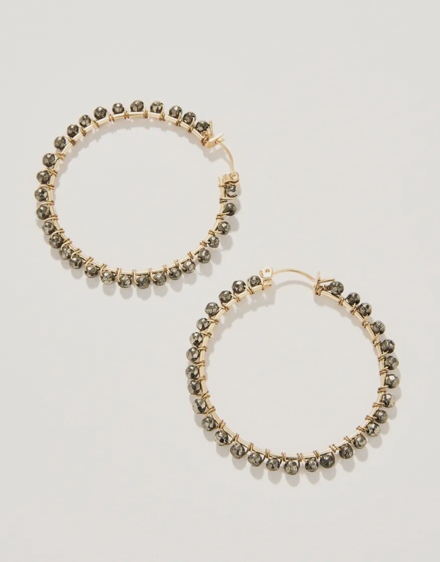 Ann Beaded Hoop Earrings - Pyrite