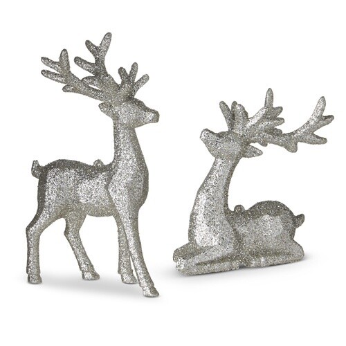 5.75&quot; Silver Glitter Deer Ornament