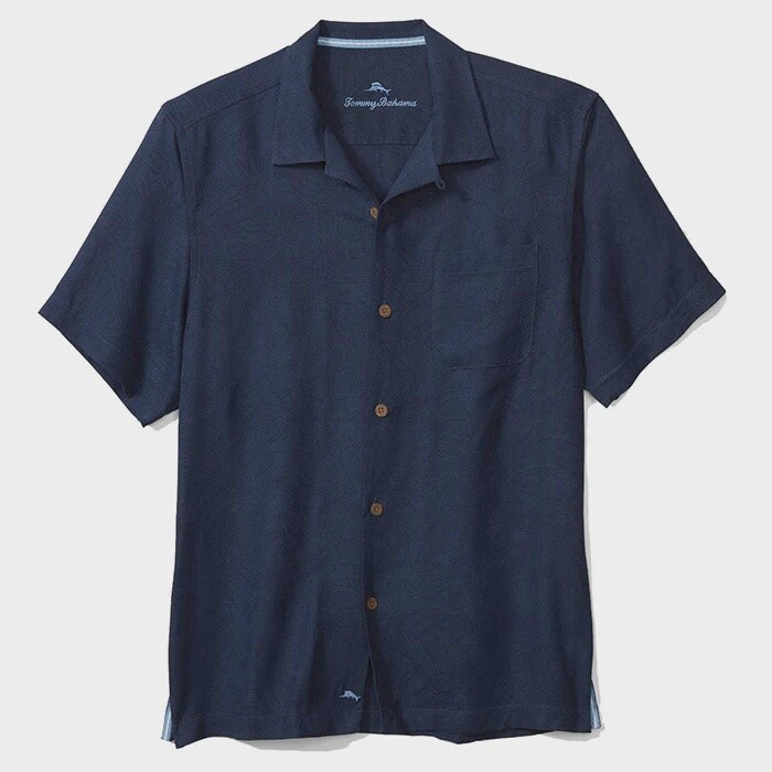 Tropic Isles Silk Camp Shirt, Size: Large, Colour: Navy