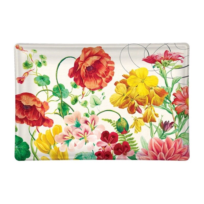 Poppies and Posies Rectangular Glass Soap Dish