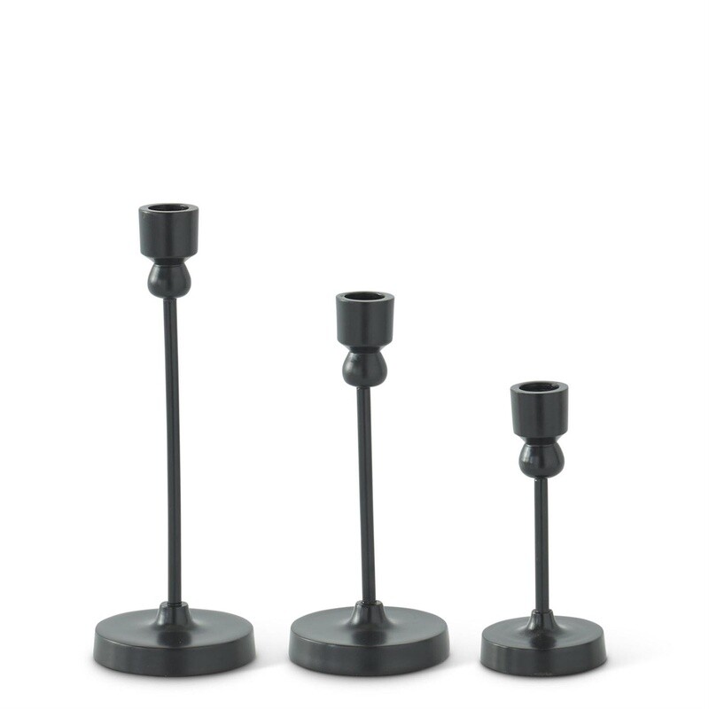 Large Slender Black Metal Taper Candleholders