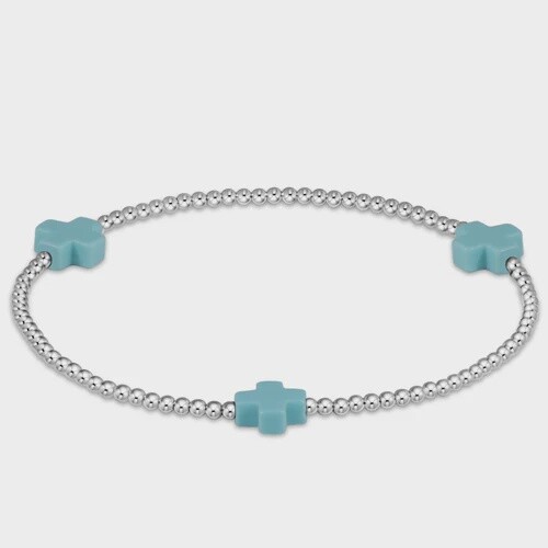 Signature Cross Sterling 3mm Bead Bracelet - Turquoise