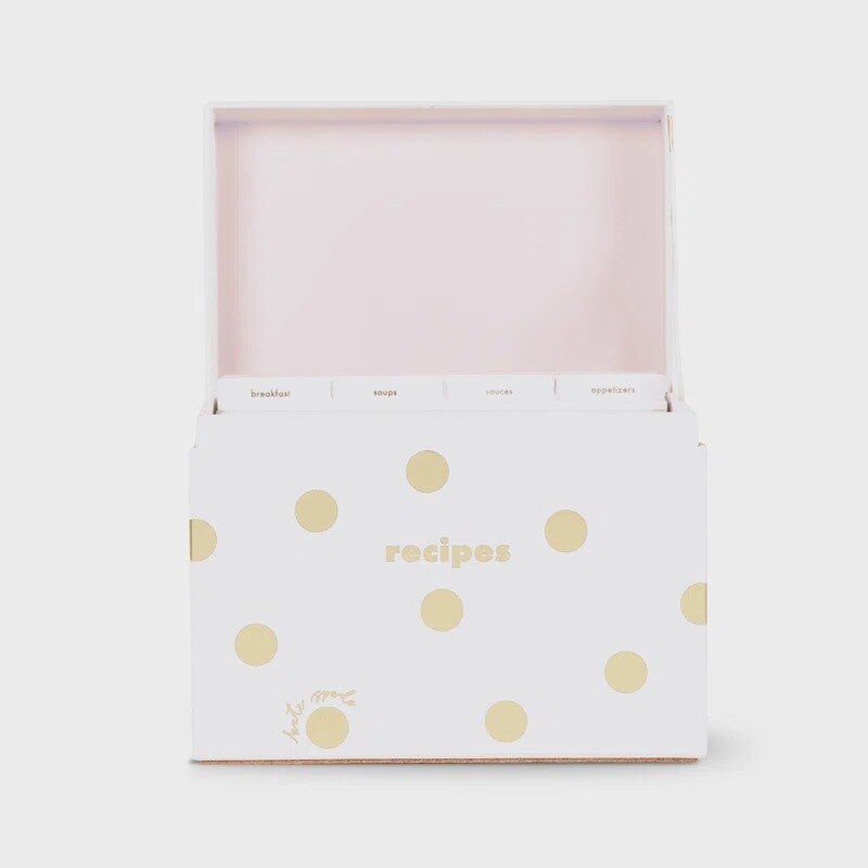 ____Kate Spade  Recipe Box, Gold Dots