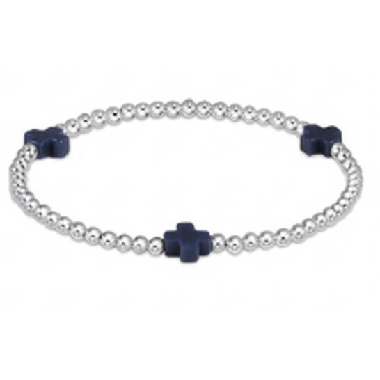 Signature Cross Sterling Pattern 3mm Bead Bracelet - Navy