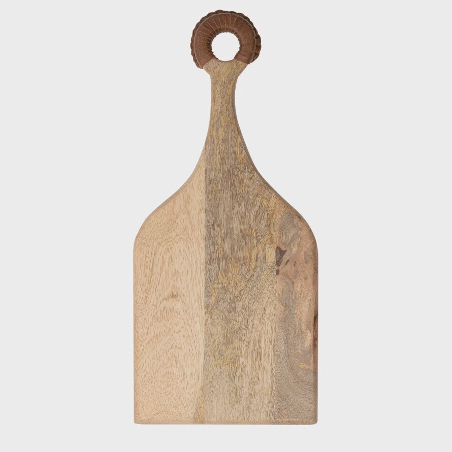 18&quot; Mango Wood Cheese/Cutting Board with Braided Leather Handle