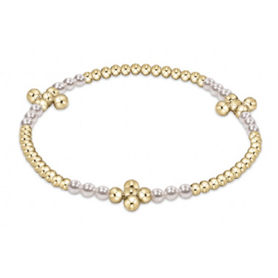 Signature Cross Gold Bliss Pattern 2.5mm Bead Bracelet - Pearl