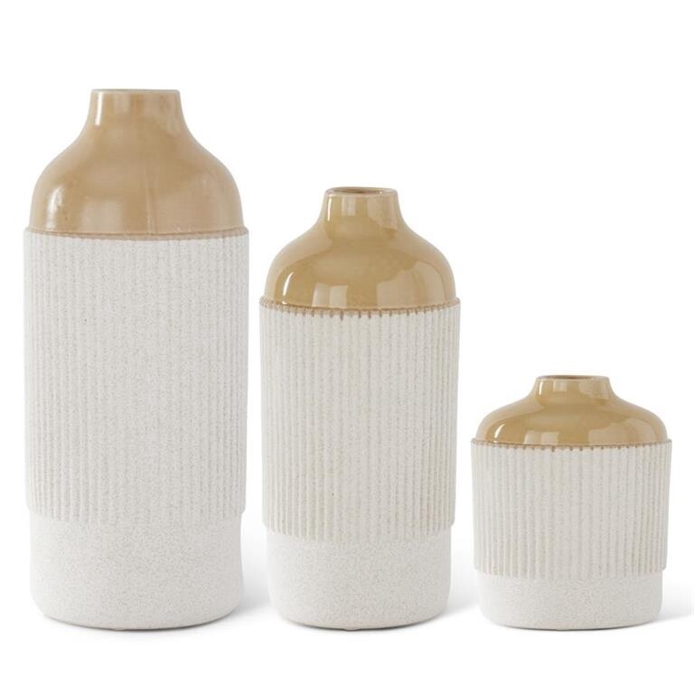 Beige Glazed &amp; White Stoneware Vase, Size: Large