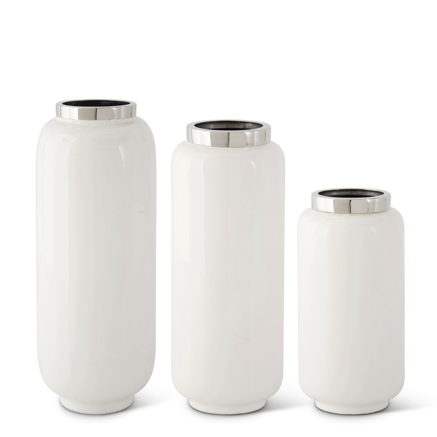 White Enameled Vase w/Silver Rim