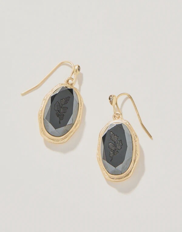 Linden Oval Drop Earrings Carved Hermatite