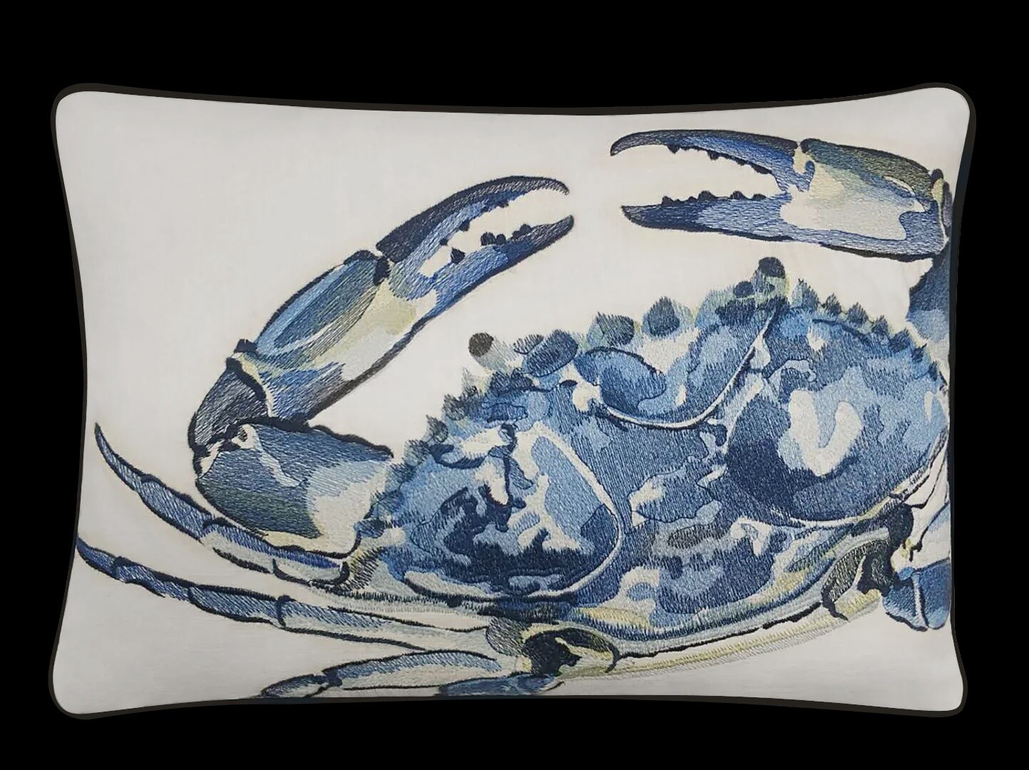 Blue Crab Embroidered Pillow Cover