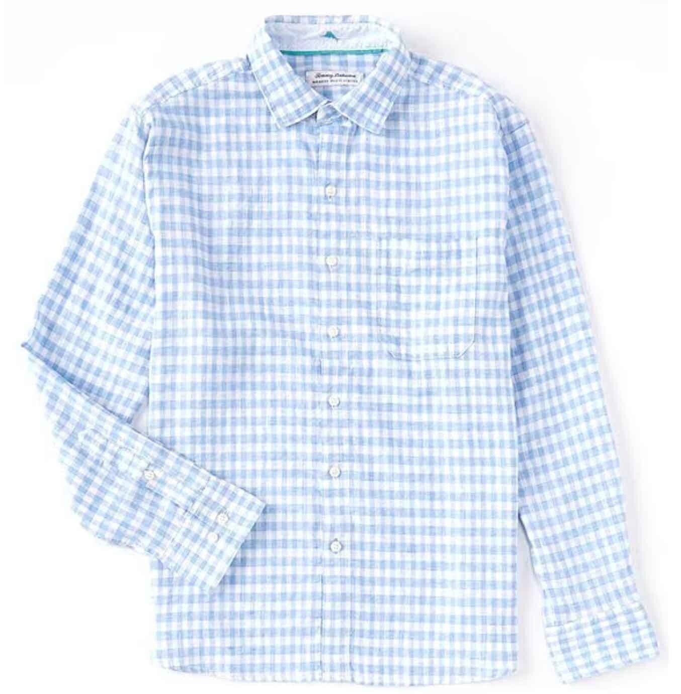 Barbados Breeze Check Stretch-Linen Shirt - Mountain Bluebell, Size: Large