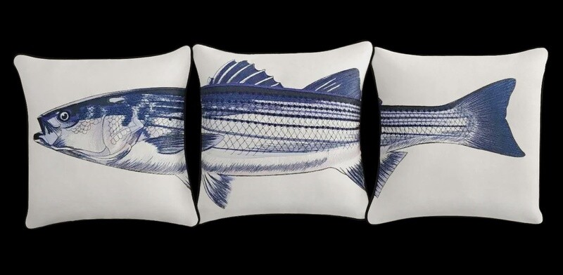 Striped Bass Embroidered Pillow Cover Set
