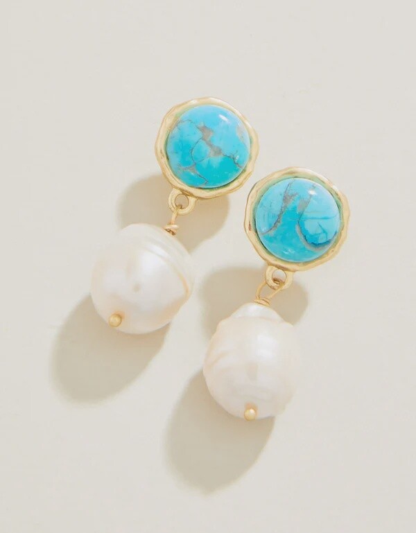 Bauble Pearl Drop Earrings - Pearl/Turquoise
