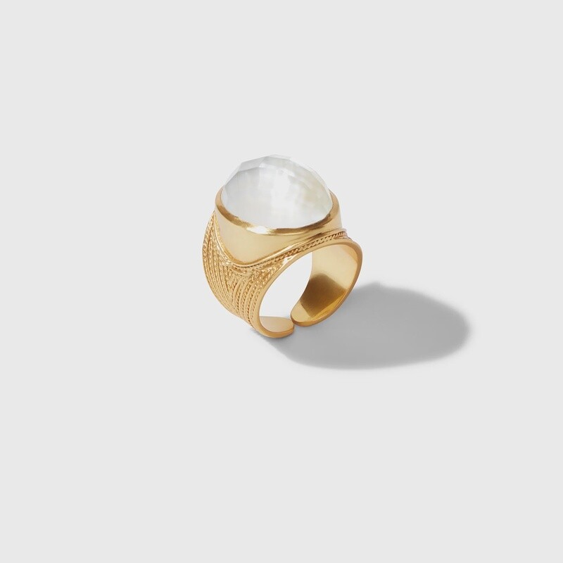 Julie Vos Verona statement ring in 24k gold with rose cut gemstone, displayed on a hand in a lifestyle setting