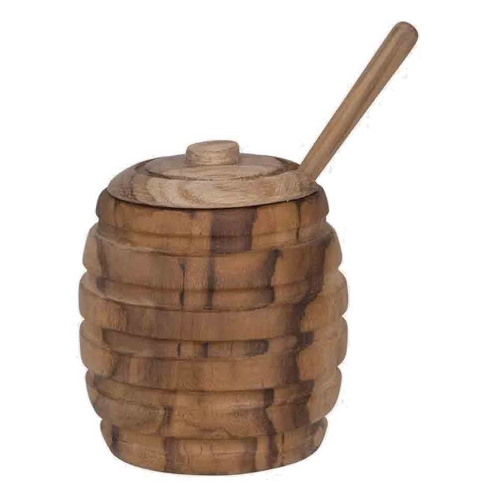 Teakwood Honey Jar with Wood Honey Dipper