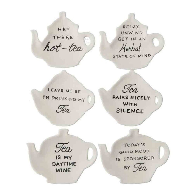Stoneware Teapot Dish with Tea Saying