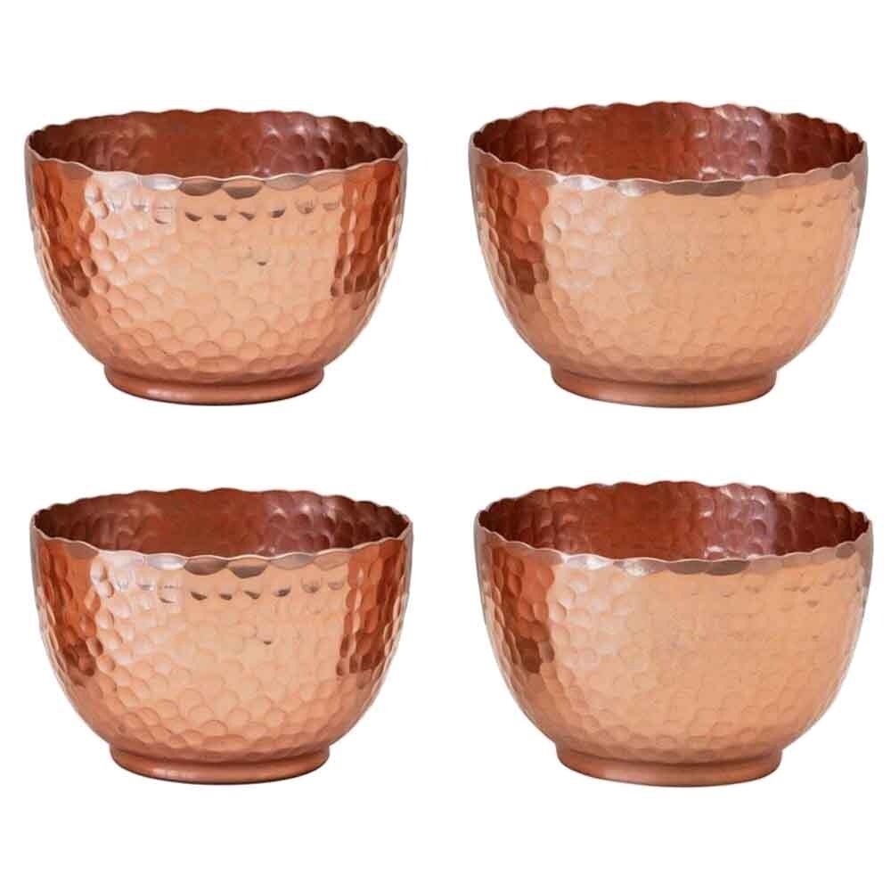 Hammered Metal Bowls with Jute Tie, Set of 4