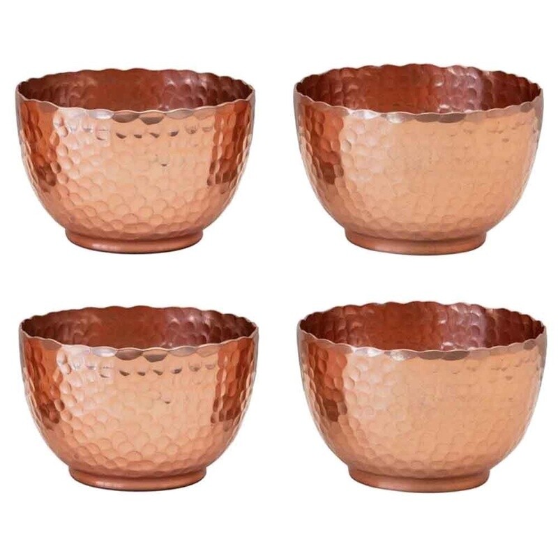 Hammered Metal Bowls with Jute Tie, Set of 4