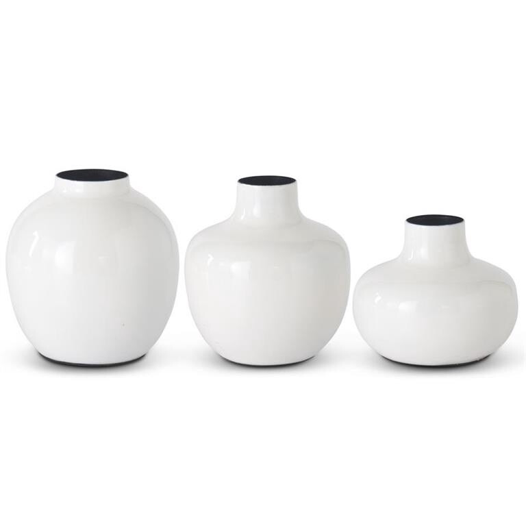 White Enameled Metal Vases