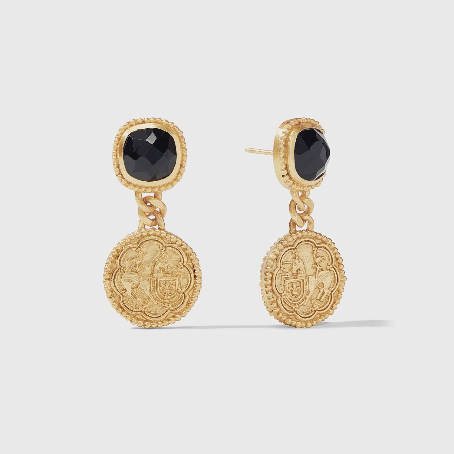 Trieste Coin Statement Earrings, Colour: Obsidian Black