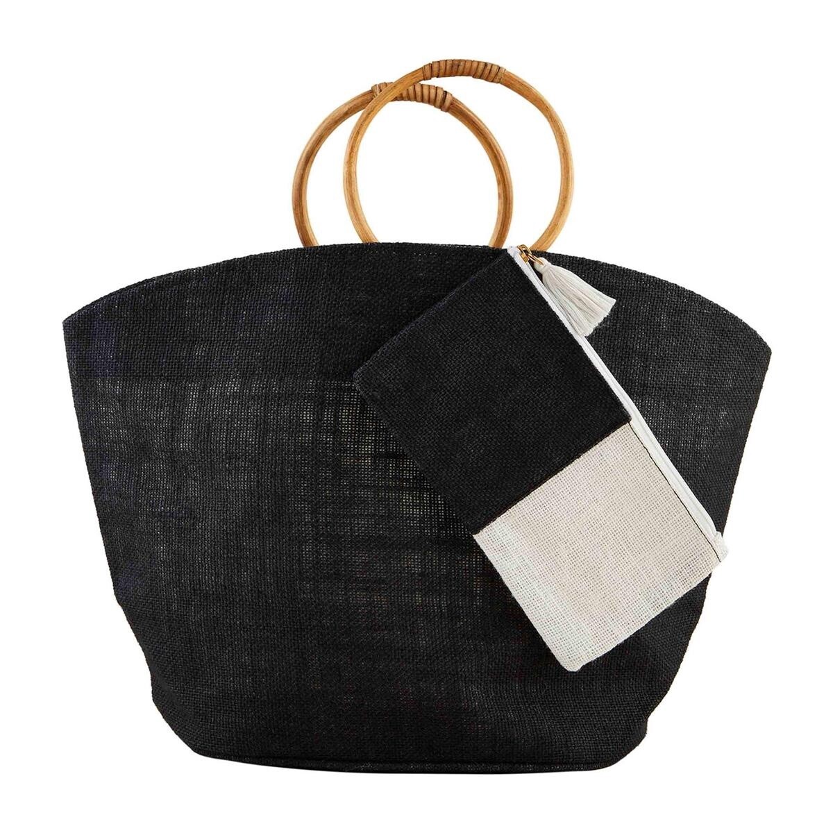 Neutral Jute Tote and Case, Colour: Black