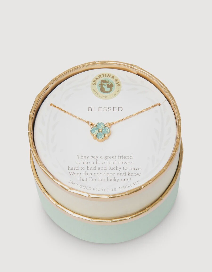 Sea La Vie Necklace Blessed/Sea Foam Clover, Colour: Gold