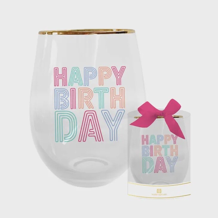 Happy Birthday Stemless Wine Glass