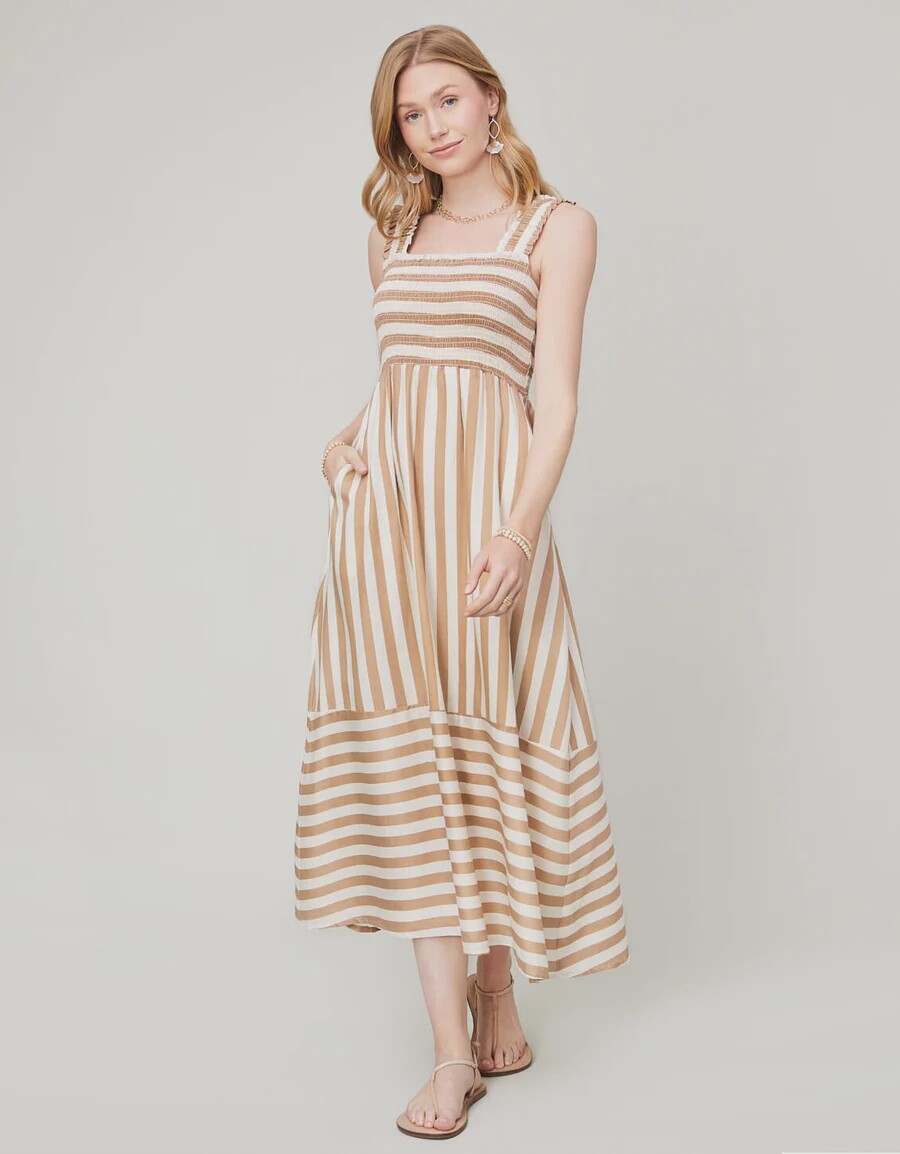 Marielle Smocked Dress Cafe au Lait Stripe