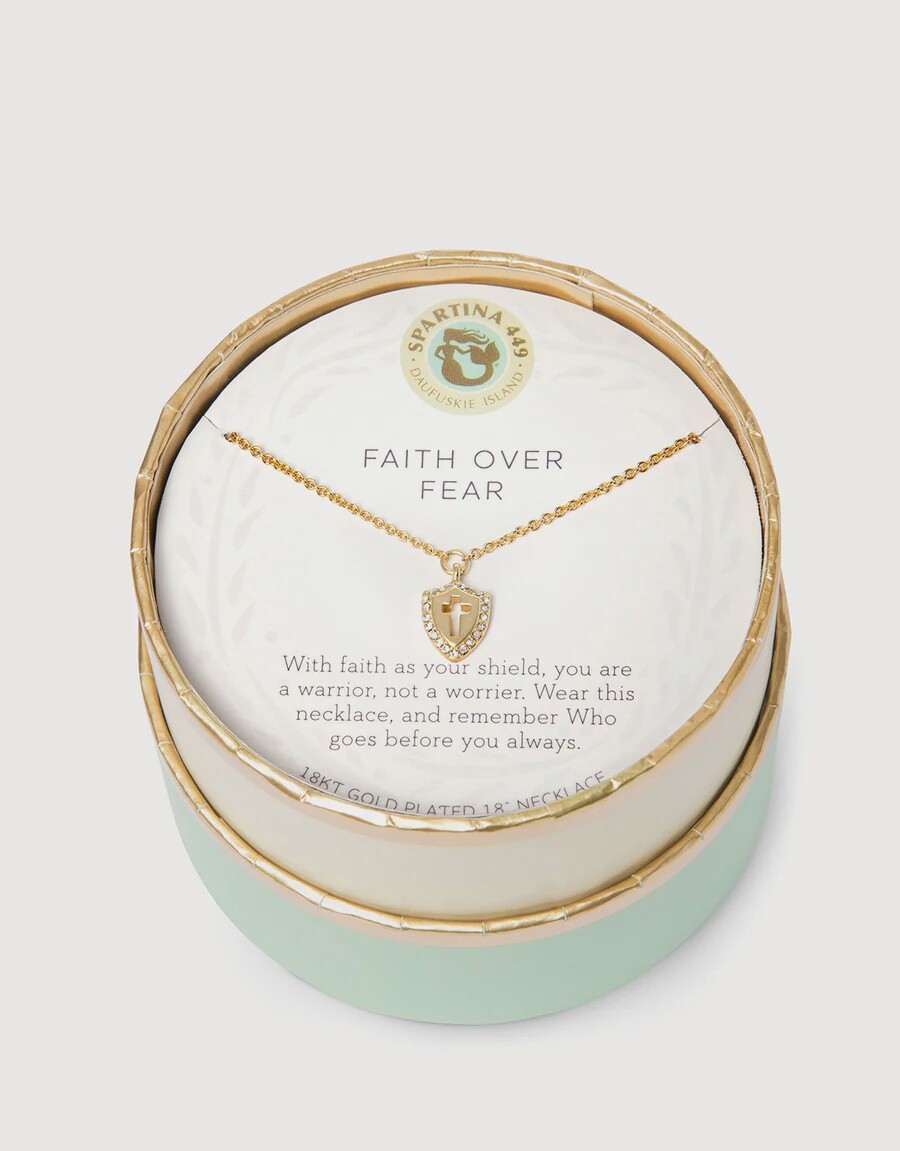 Sea La Vie Necklace Faith Over Fear/Cross Shield, Colour: Gold