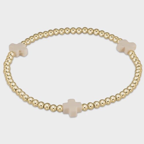 Extends - Signature Cross Gold Pattern 3mm Bead Bracelet - Off-White