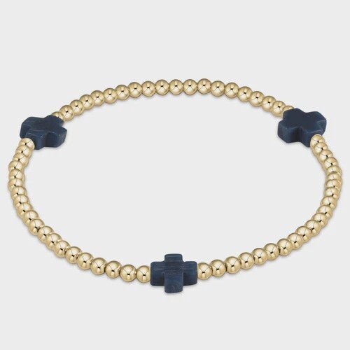 Extends - Signature Cross Gold Pattern 3mm Bead Bracelet - Navy