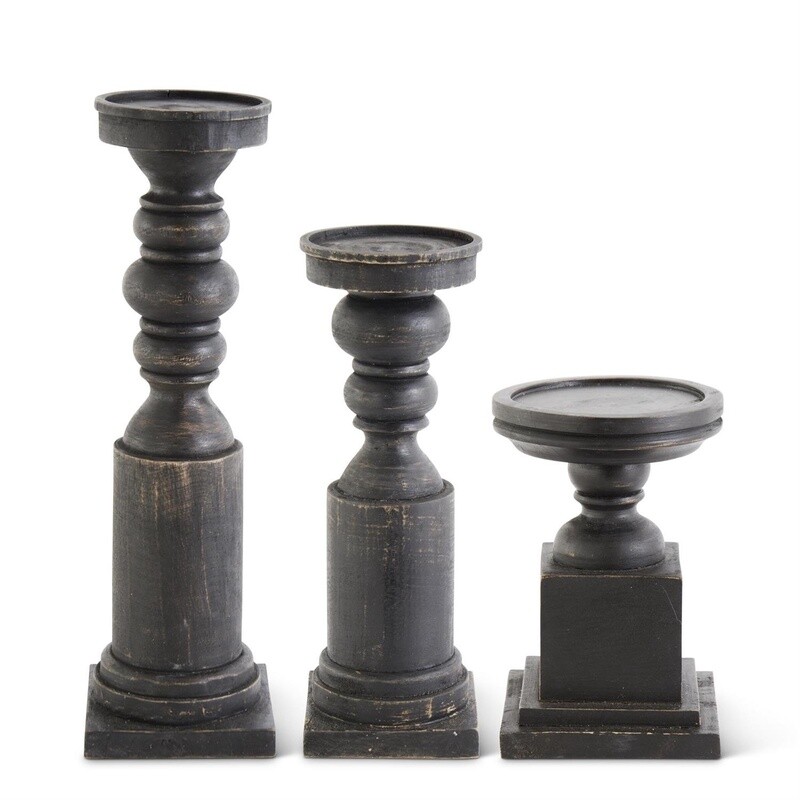 Black Wood Square Base Candleholders