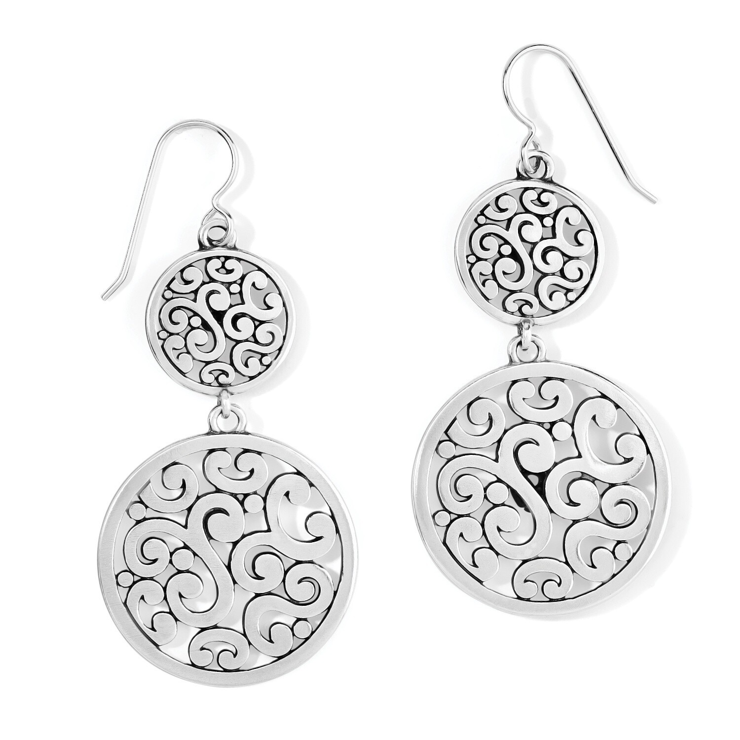 Contempo Medallion Duo French Wire Earrings, Colour: Silver