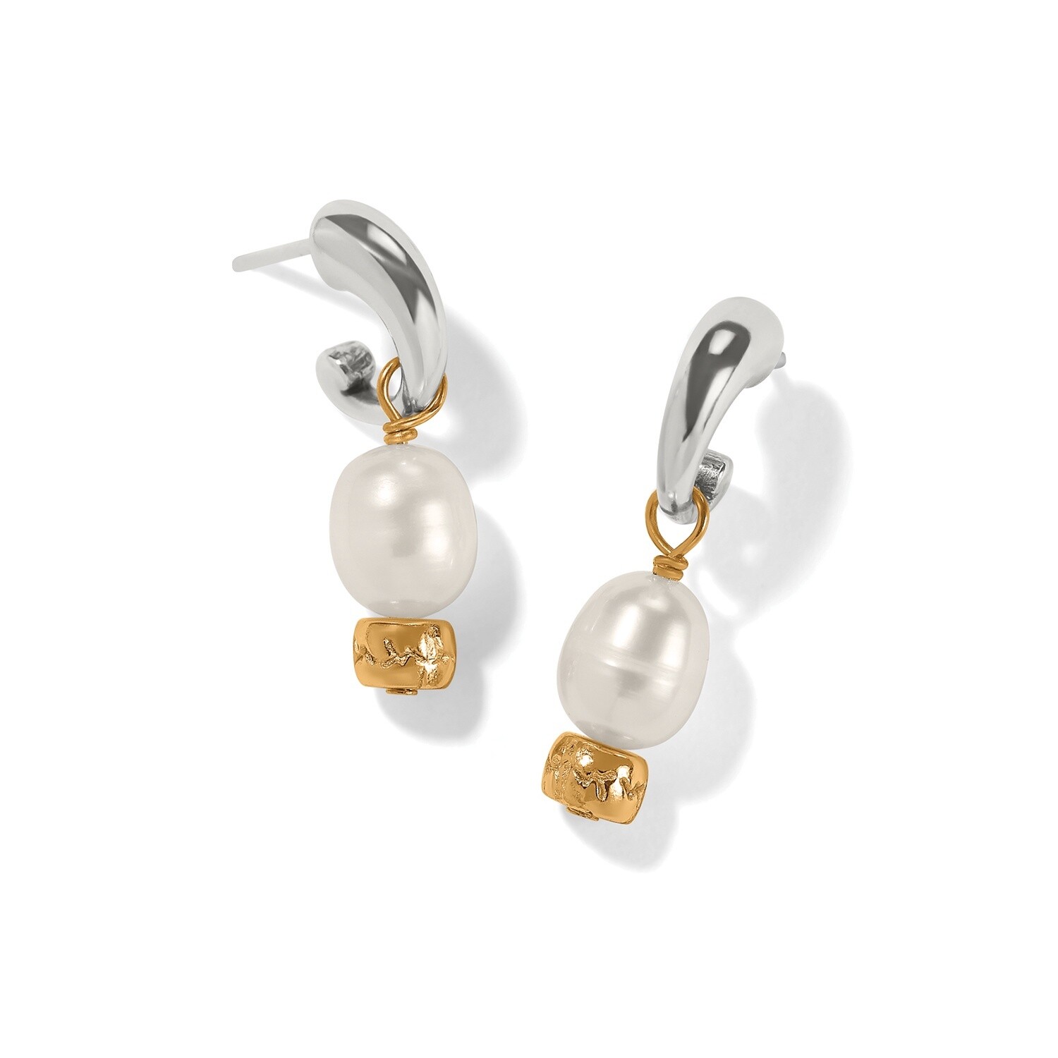 DNR-Meridian Petite Pearl Two Tone Post Hoop Earrings