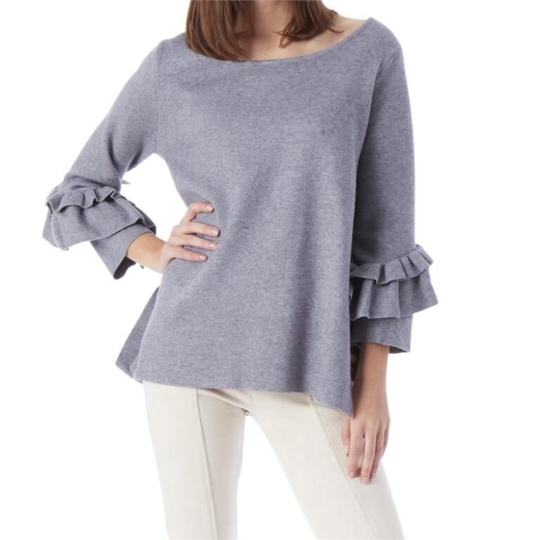 Gray Knit Sweater w/Ruffle Sleeve