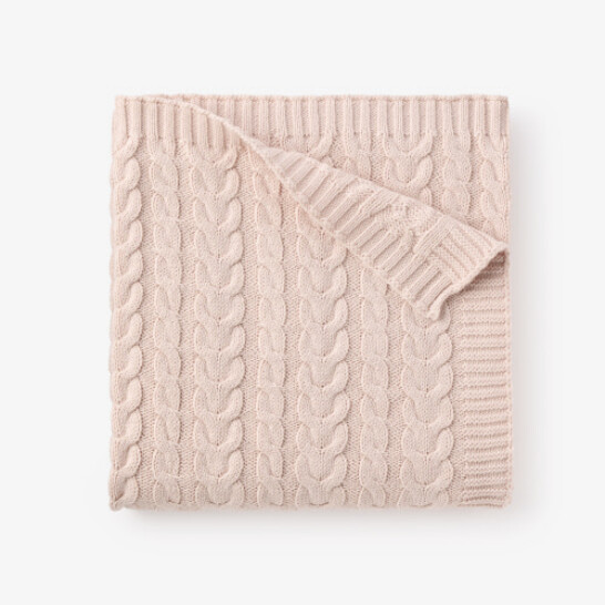 Horseshoe Cable Knit Baby Blanket, Colour: Blush