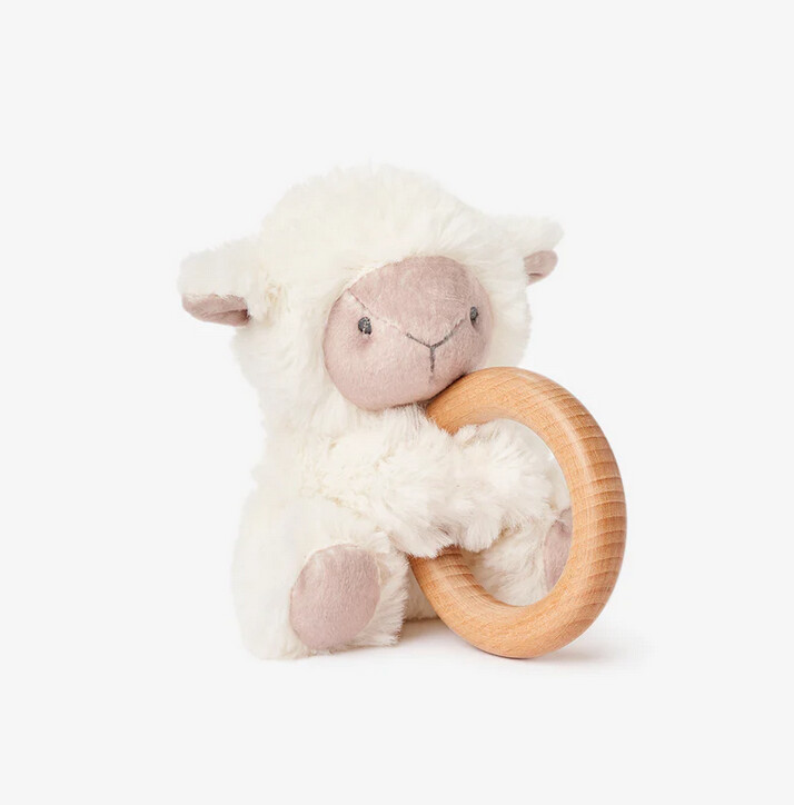 Plush Lamb Wooden Ring Rattle