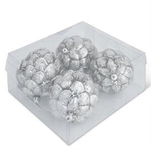 4.5 Inch Silver Glittered Round Pinecone Ornament