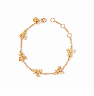 Julie Vos Bee Station delicate chain bracelet with gold-tone bee charm on adjustable link chain, displayed against white background
