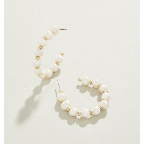 Annabelle Beaded Hoop Earrings Pearl